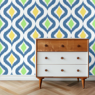 Papel Pintado Patrón de ikat blanco verde claro amarillo azul os