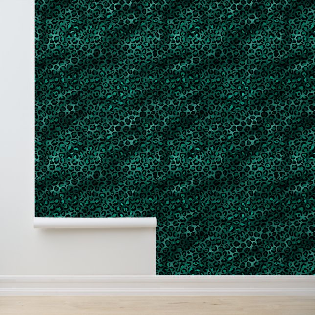 Papel Pintado Patrón de impresión de animales leopardo verde azu (Solicitud)