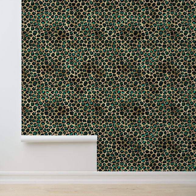 Papel Pintado Patrón de impresión de animales leopardo verde azu (Solicitud)