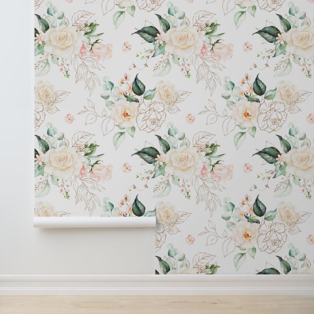 Papel Pintado Patrón de jardín floral Rosa (Solicitud)