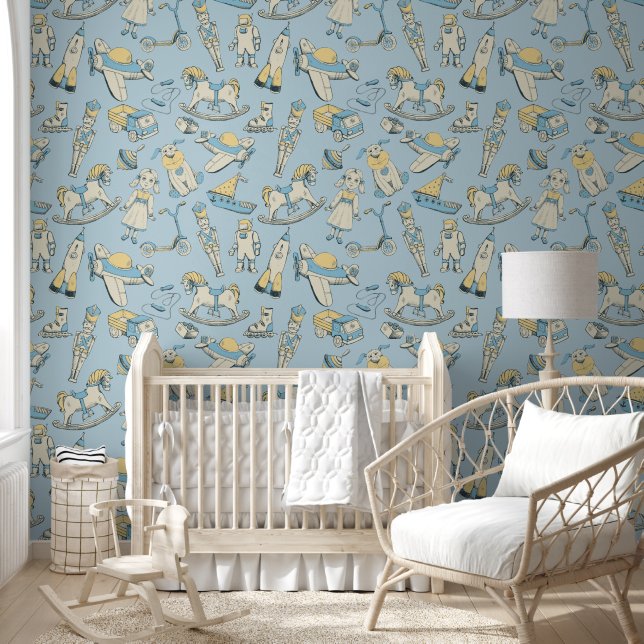 Papel Pintado Patrón de juguete de época azul/amarillo ID783 (Niños)