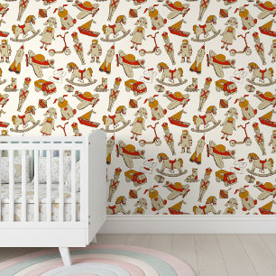 Papel Pintado Patrón de juguete de época rojo/dorado ID783