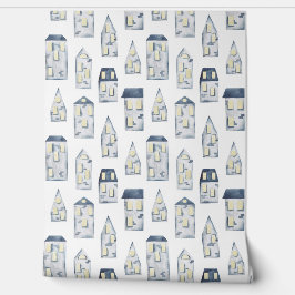 Papel Pintado Patrón de la casa de línea abstracta azul