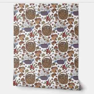 Papel Pintado Patrón de la cesta divertida de hongos