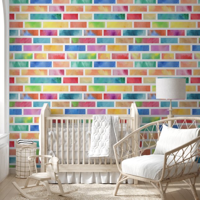 Papel Pintado Patrón de ladrillo arco iris acuático (Niños)