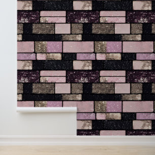 Papel Pintado Patrón de ladrillo rosado dorado