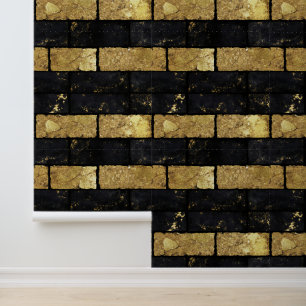 Papel Pintado Patrón de Ladrillos dorados y negros