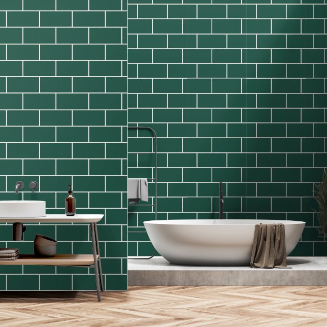 Papel Pintado Patrón de ladrillos verdes de esmeralda Minimalist (Baño)
