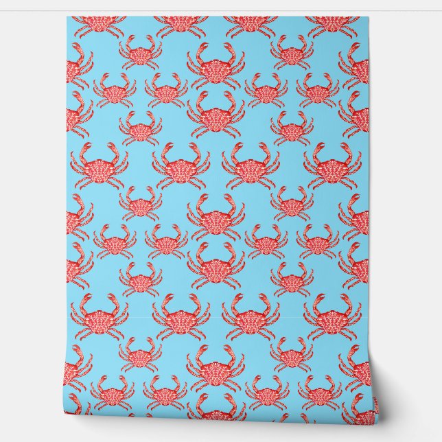 Papel Pintado Patrón de langosta sobre azul marino (Desenrollar)