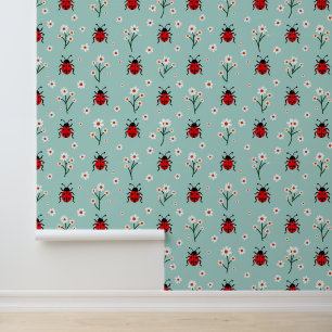 Papel Pintado Patrón de lápiz y marimacho en verde menta