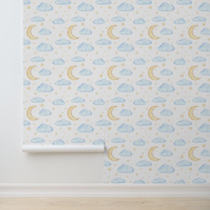 Papel Pintado Patrón de las estrellas de la luna de color acuáti