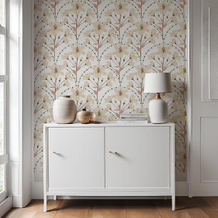 Papel Pintado Patrón de Lily Beige Blanco de Flor Floral Geométr