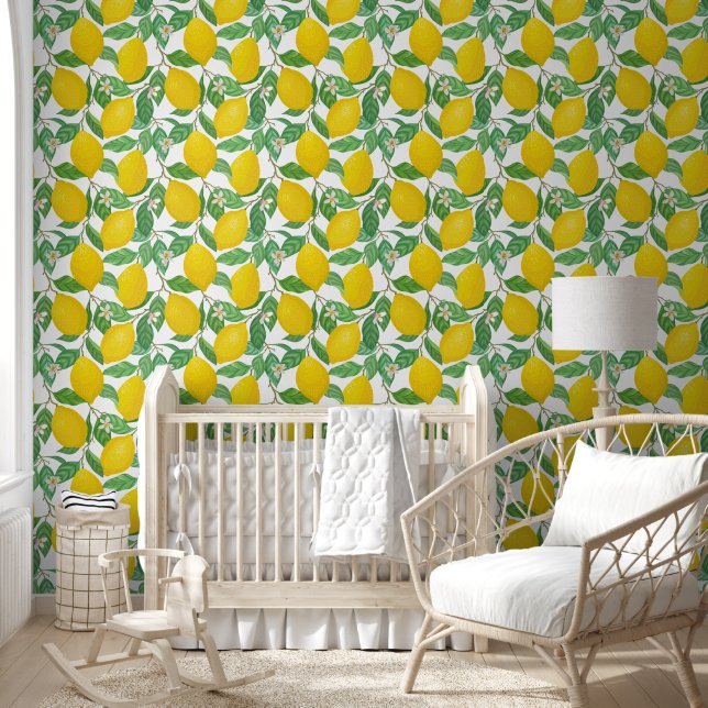 Papel Pintado Patrón de limón blanco verde amarillo (Niños)