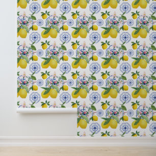 Papel Pintado Patrón de limón de mosaico italiano