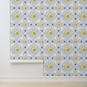 Papel Pintado Patrón de limón de mosaico italiano