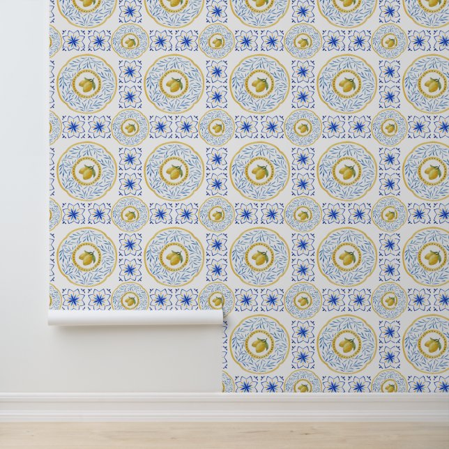 Papel Pintado Patrón de limón de mosaico italiano (Solicitud)