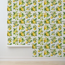 Papel Pintado Patrón de limón, flores de limón, hojas, cítricos