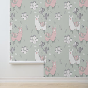 Papel Pintado Patrón de Llama Pastel