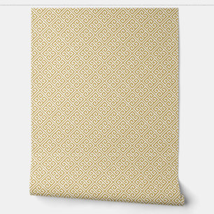 Papel Pintado Patrón de llave griega amarillo mostaza y blanco
