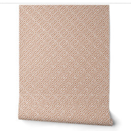 Papel Pintado Patrón de llave griega blanca y terracota