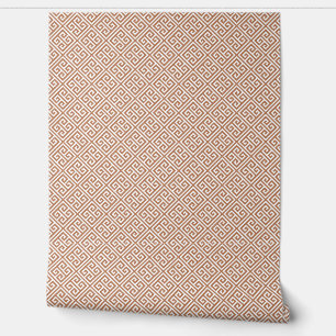 Papel Pintado Patrón de llave griega blanca y terracota