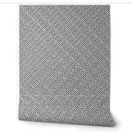 Papel Pintado Patrón de llave griega gris y blanco carbón