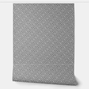 Papel Pintado Patrón de llave griega gris y blanco carbón