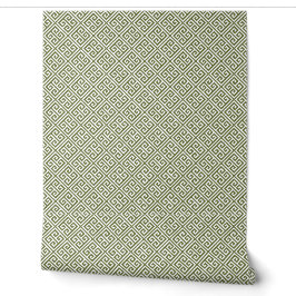 Papel Pintado Patrón de llave griega verde oliva y blanco