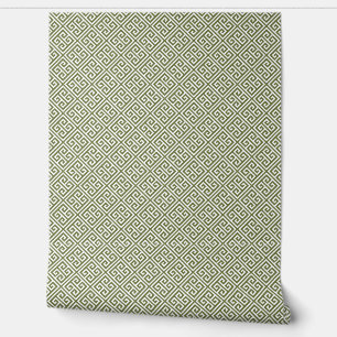 Papel Pintado Patrón de llave griega verde oliva y blanco