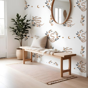 Papel Pintado Patrón de luna y sol de serpiente floral bohemio