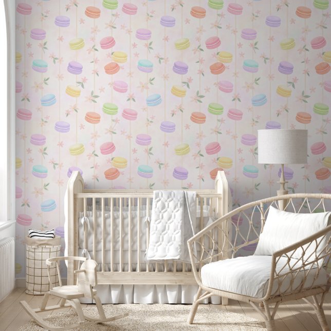 Papel Pintado Patrón de macarón de acuarela pastel (Niños)
