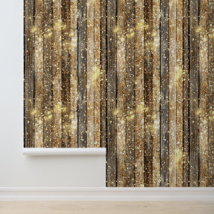 Papel Pintado Patrón de madera espumosa dorada