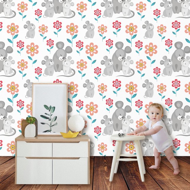 Papel Pintado Patrón de madres, bebés y flores del ratón (Subido por el creador)