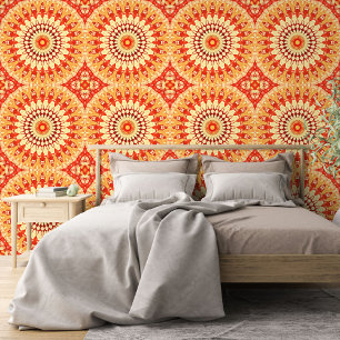 Papel Pintado Patrón de Mandala de Verano Sol Naranja Amarillo R