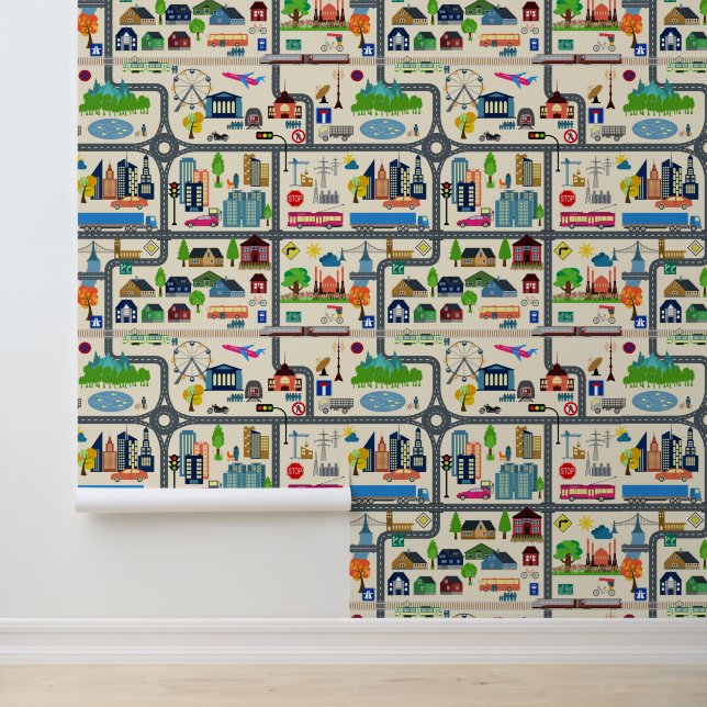 Papel Pintado Patrón de mapa de ciudad (Solicitud)