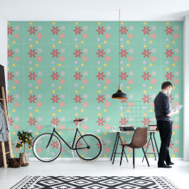 Papel Pintado Patrón de margarita retro multicolor