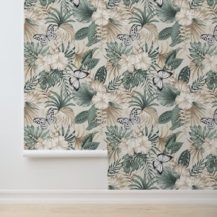 Papel Pintado Patrón de Mariposa de Hojas de Palma de Hibisco Tr