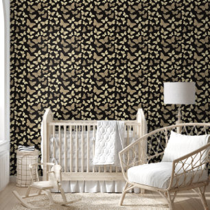 Papel Pintado Patrón de mariposa negra beige