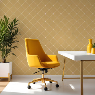 Papel Pintado Patrón de monograma diagonal amarillo mínimo contr