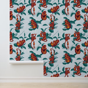 Papel Pintado Patrón de monos juguetones del Lotus blanco