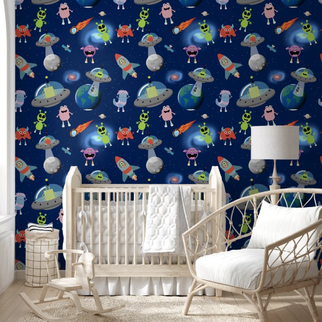Papel Pintado Patrón de monstruos alienígenas modernos lindos en (Niños)