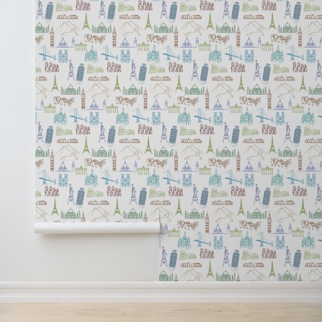 Papel Pintado Patrón de monumentos famosos (Solicitud)