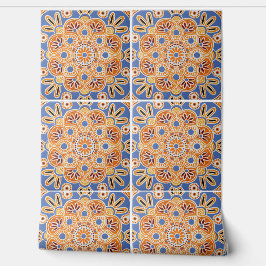 Papel Pintado Patrón de mosaico azul y naranja Papel de escritor
