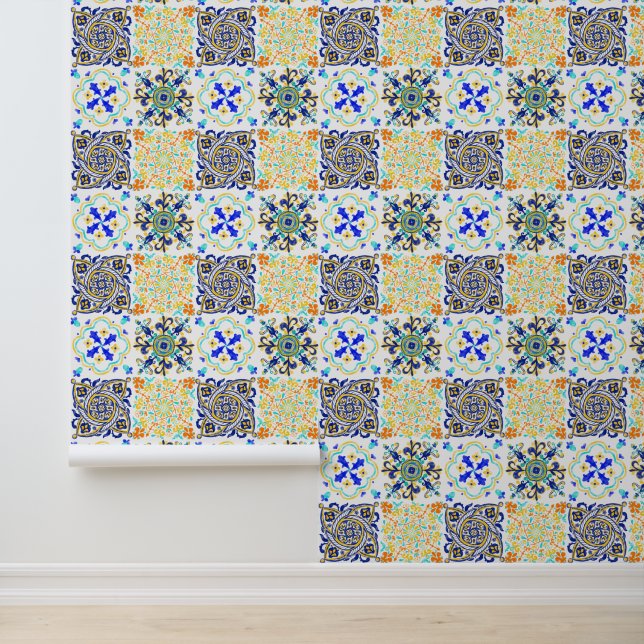 Papel Pintado Patrón de mosaico de estilo mallorquín italiano (Solicitud)