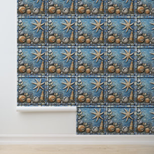 Papel Pintado Patrón de mosaico de la vida marina