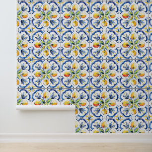 Papel Pintado Patrón de mosaico de limón amarillo