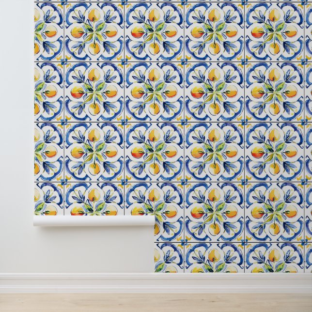 Papel Pintado Patrón de mosaico de limón amarillo (Solicitud)