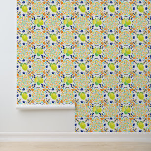 Papel Pintado Patrón de mosaico de limón estilo mallorquín itali