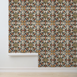 Papel Pintado Patrón de mosaico floral claro