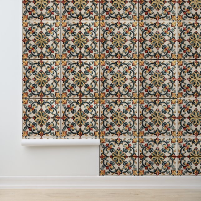 Papel Pintado Patrón de mosaico floral claro (Solicitud)